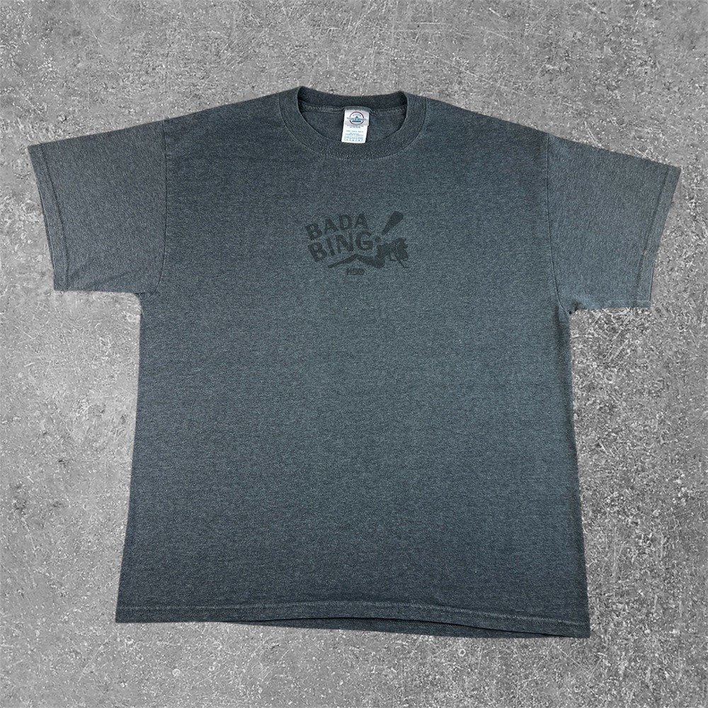 HBO The Sopranos Bada Bing T Shirt Mens Large Charcoal Gray Y2K Promo Pinup Girl